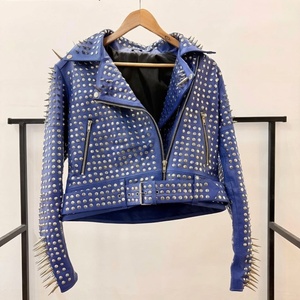 Full Studded Black Leather <b>Jacket</b> <b>Punk</b> Style Winter Plus Size Waterproof Breathable Eco-Friendly Raw Customised - Product Image 2