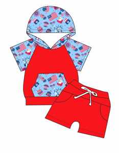 Ropa Deportiva Infantil de Bambú para <span class=keywords><strong>el</strong></span> 4 de Julio |   Conjunto de Pantalones Cortos Deportivos de Verano de Manga Corta - Product Image 3