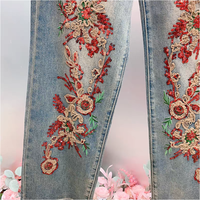 Jeans rétro taille haute pour femmes Style décontracté ample avec broderie de fleurs à paillettes