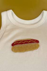 Top corto de algodón blanco con diseño único, bordado con cuentas y lazo rosa, para mujer, ropa informal de verano. - Product Image 3