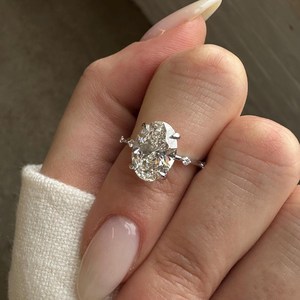 3 Carat Oval Lab Grown Diamond Engagement <b>Ring</b> ,<b>Dainty</b> Minimal Oval Diamond <b>Ring</b>,Thin Diamond 14K White Gold <b>Ring</b>, IGI Certified - Product Image 4