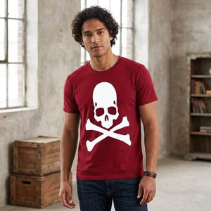 Nueva llegada 2026 Camiseta de hombre azul marino con estampado de calavera y huesos entrelazados, manga corta, cuello redondo, informal, de algodón, corte regular - Product Image 5