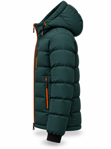 Chaqueta Acolchada con Capucha para Hombre, Color Verde Oscuro, Cálida, Impermeable, de Secado Rápido, Resistente al Viento, Informal, con Cierre Frontal, Relleno de Poliéster, Corte Regular - Product Image 3