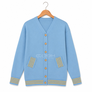 Pull cardigan en tricot décontracté surdimensionné pour femmes, avec logo personnalisé de la sororité Cosh International, bleu clair avec jaune - Product Image 3