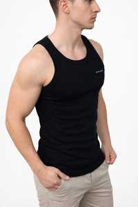 Oneten <b>Men's</b> <b>Black</b> Solid Sleeveless Tank Top Crew Neck Breathable Polyester/Cotton Athletic <b>Vest</b> with Embroidery - Product Image 2