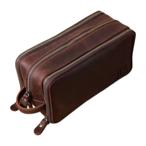 Vintage Genuine Leather for Bag Medium Size Zipper Closure Soft Handle Durable Cosmetic <b>Case</b> Letter Portable Foldable - Product Image 1