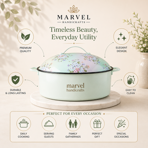 Casserole en acier émaillé vert menthe de qualité supérieure Marvel Handicrafts avec couvercle, pot isotherme pour servir des aliments chauds, élégant pour la cuisine - Product Image 5