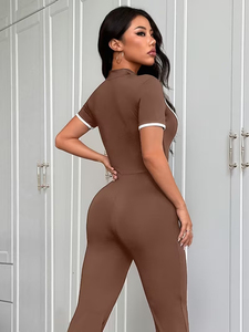 Women's High-Elasticity Solid Full Body <b>Workout</b> Suit Drawstring Closure | Buttery-Soft High-Stretch Fabric Spandex-Polyester - Product Image 5
