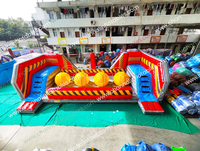 Parcours gonflable Danger Zone Wipe Out avec toboggan, château de saut, aire de jeux sportive combinée, piste de jeu, pour extérieur, décorable, pour événements et foires