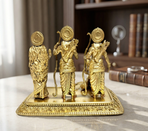 Idole de Ram Darbar plaquée laiton de Jaipur Metals |   Statue de dieu hindou 100% en laiton |   11 x 8 x 8,5 cm |   250 g |   Pooja et Cadeau - Product Image 5
