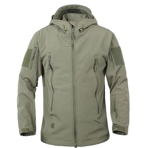 Veste softshell pour homme, olive, à capuche, multi-poches, doublée en polaire, coupe-vent, résistante à l'eau, veste d'extérieur, vert sauge, OEM personnalisé - Product Image 2