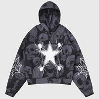 Sudadera Oversize de Hombre con Estampado Gráfico de Calavera y Telaraña, Estilo Y2K, de Algodón Grueso con Forro Polar, Moda Urbana de Invierno