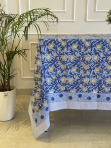 ผ้าปูโต๊ะผ้าฝ้าย 100% พิมพ์ลายดอกไม้ทำมือ สไตล์อินเดียคลาสสิก สำหรับตกแต่งบ้าน งานเลี้ยงค็อกเทล และงานแต่งงาน - Product Image 3