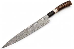 Cuchillo Japonés de Acero de Damasco, Cuchillo de Chef Largo para Rebanar, Mango de Cuerno de Ciervo - Product Image 5