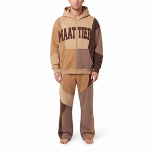 Mens Color Block Patchwork Tracksuit <b>Set</b> Hoodie <b>Jogger</b> Pants Custom Streetwear Sportswear <b>Matching</b> Outfit Urbanwear - Product Image 1