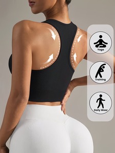 Women Ribbed Racerback Sports Bra Seamless Longline Yoga <b>Crop</b> <b>Top</b> Push Up Padded Gym Fitness Tank Activewear Blanks - Product Image 5