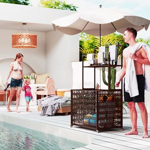 PE Rattan Wicker <b>Pool</b> Float Storage Organizer with Rolling <b>Pool</b> Caddy Floating Basket Shelf Towel Bars <b>Pool</b> Tools & <b>Accessories</b> - Product Image 2