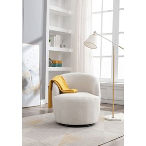 Poltrona Girevole in Tessuto Teddy Bianco Avorio con Anello in Metallo Verniciato a Polvere Nera per Soggiorno - Product Image 4