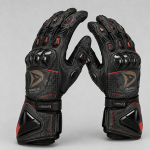 Gants de course DRAVELLE INDUSTRY en cuir respirant à doigts entiers avec fermeture auto-agrippante rouge et noir pour homme - Product Image 3
