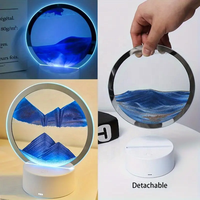 Lampe de table artistique en verre DC E14 USB LED, veilleuse sablier dynamique à sable mouvant 3D paysage naturel, intensité réglable