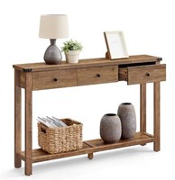 Console rustique en teck massif avec étagère de rangement, design moderne pour entrée, salon, salle à manger, couloir