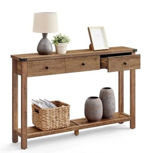 Console rustique en teck massif avec étagère de rangement, design moderne pour entrée, salon, salle à manger, couloir - Product Image 5