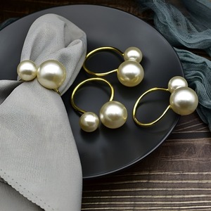 Anneaux de serviette de Noël en perles dorées, accessoires pour la maison et la cuisine, porte-serviettes de table ronds en acier inoxydable à motifs, en stock - Product Image 2
