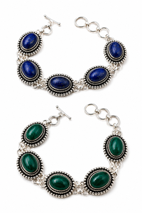 Natural Green Onyx Gemstone Bracelet | Handmade <b>Oxidized</b> Silver-Plated Link Bracelet | Boho Vintage Fashion Jewelry for Women - Product Image 2