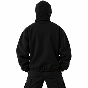 <b>Men's</b> Tech Wear Hooded Sweatshirt Zip Up Pullover Jacket with Integrated <b>Face</b> <b>Mask</b> Hood Graphic Chest Print Winter Wear B2B USA - Product Image 2