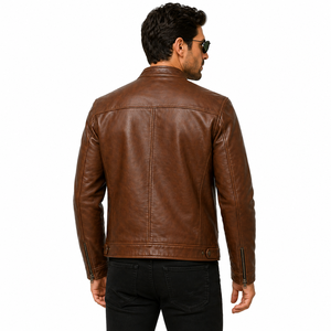 Chaqueta de cuero genuino de primera calidad, corte elegante y cremalleras duraderas. Estilo atemporal y máxima comodidad. Compre ahora. Servicio OEM. - Product Image 5