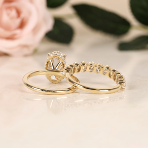 925 Sterling <b>Silver</b> Oval Cut Moissanite Solitaire <b>Ring</b> with Matching Pave <b>Band</b> Luxury Engagement Jewelry Set for Women Wholesale - Product Image 4