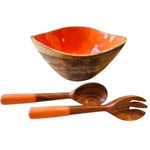 Stylish Wooden <b>Bowl</b> With <b>Enamel</b> Finish Perfect For Modern Kitchen Decor And Everyday Food Serving Needs - Product Image 1