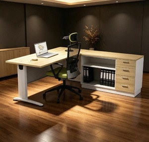 Bureau d'ordinateur exécutif moderne autoportant avec plateau en bois, mobilier de bureau contemporain à monter soi-même, espace de travail de 6 pieds, usage commercial - Product Image 2