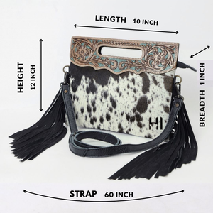 New Arrival Cowhide Hair-On Leather Crossbody Bag Suede Fringe Western Hand Tooled Shoulder <b>Purse</b> for Women - Product Image 4
