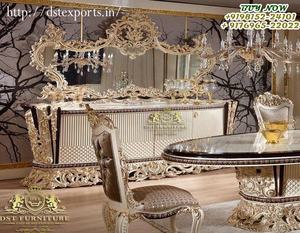 Royal Rich Look Designer Dining Table Set European <b>Vintage</b> Style Dining Table <b>Chairs</b> Royale Dining Room Furniture Collection - Product Image 2