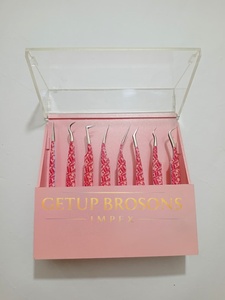 Ensemble de pinces à épiler pour extensions de cils GETUP BROSONS IMPEX de haute qualité, en acier inoxydable recouvert de papier rose, antistatiques, à pointe lisse - Product Image 1