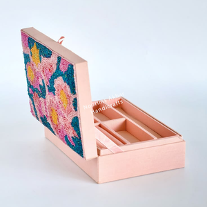 Caja de Joyería con Cuentas Rosa Pastel, Caja de Almacenamiento de MDF con Cuentas de Vidrio Florales, Caja de Regalo Hecha a Mano, Suministro al por Mayor de Fábrica - Product Image 3