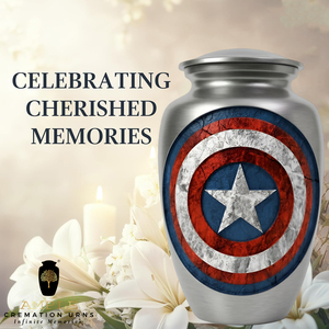 Urna Funeraria de Aluminio de 10 Pulgadas, Diseño Escudo Patriótico Americano/Europeo, Ecológica, Personalizable, Capacidad de 220 Pulgadas Cúbicas, para Adultos - Product Image 6