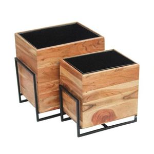 Rustic Wooden Floor Vase Planter <b>Square</b> Metal Stand Set 2 Indoor Outdoor Floral Display - Product Image 5