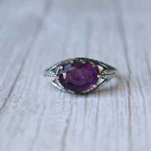 Handmade Amethyst <b>Ring</b> 925 Sterling Silver Prong Setting <b>Statement</b> Jewelry Elegant Gemstone Gift For Women - Product Image 1