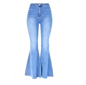 Vaqueros de mujer de alta calidad, estilo vintage retro, con corte acampanado, ajustados, de elastano, rectos, con lavado claro o oscuro, de mezclilla tejida. - Product Image 1