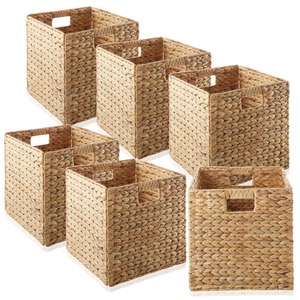 Handmade Wicker <b>Storage</b> <b>Baskets</b> <b>Square</b> Plant Fiber Rustic Style Organizer for Living Room Neatening Toys 6 Pack - Product Image 4