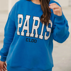 เสื้อสเวตเชิ้ตผู้หญิงปักลายตัวอักษร NY Paris คอกลม ทรงปกติ ผ้าฝ้ายถัก 100% เสื้อกันหนาวสำหรับฤดูใบไม้ร่วง - Product Image 3