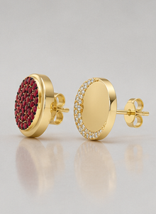 Boucles d'oreilles clous rondes en argent sterling 925 plaqué or avec rubis rouge CZ pour femmes, bijoux de créateur de luxe faits à la main - Product Image 5