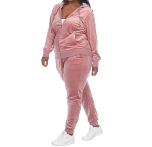 Plaine velours velours fermeture éclair correspondant à capuche avec survêtement survêtement femmes surdimensionné survêtement 2026 - Product Image 1