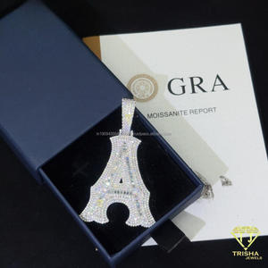 Collar con colgante de letra D personalizado, con colgante de la Torre Eiffel, con incrustaciones de moissanita, estilo hip hop, para hombres y mujeres. - Product Image 6