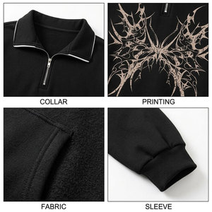 เสื้อสเวตเชิ้ตผู้ชายสีดำแบบครึ่งซิปพิมพ์ลายผีเสื้อแบบกอธิคสไตล์ชนเผ่าลำลองคอปกพับได้ - Product Image 6