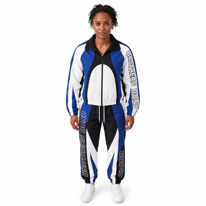 custom womens royal blue tracksuit set dark grey white curved panel <b>track</b> <b>jacket</b> elastic pants 2 piece sportswear casual sweats - Product Image 5