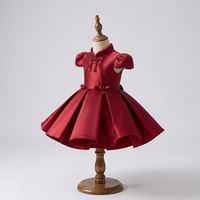 Robe de princesse chinoise de luxe en tulle rouge uni et satin, faite à la main, ornée de perles et de pompons, inspirée du Cheongsam, pour filles, longueur genou, style bouffant, pour demoiselle d'honneur