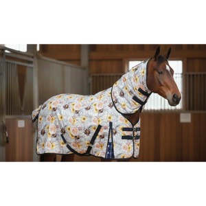 Couverture de cheval imperméable à imprimé floral avec cache-cou intégré, en maille respirante anti-transpiration, sangles croisées réglables, élégante - Product Image 1